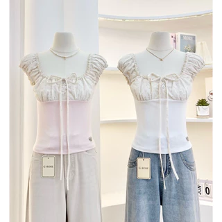 G-rose เสื้อแขนตุ๊กตา ย่นอก แต่งขอบลูกไม้ 💕