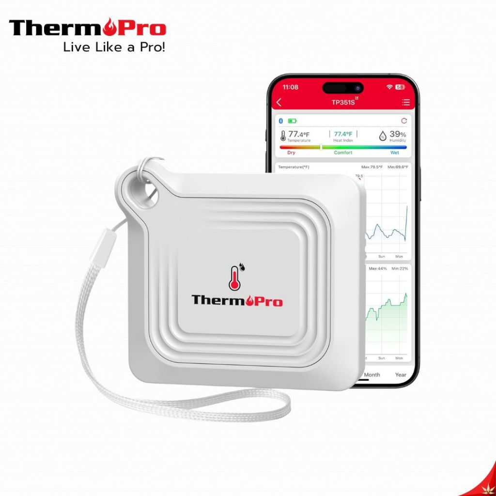 ThermoPro TP351 เครื่องวัดอุณหภูมิและความชื้นอัจฉริยะ เชื่อมต่อบลูทูธ ตรวจสอบข้อมูลผ่านแอปฯ