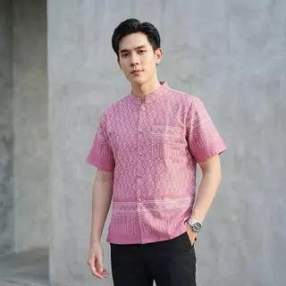 เสื้อลายขอผู้ชาย คอปก,คอจีน เสื้อผ้าฝ้าย ลายตะขอพระราชทาน
