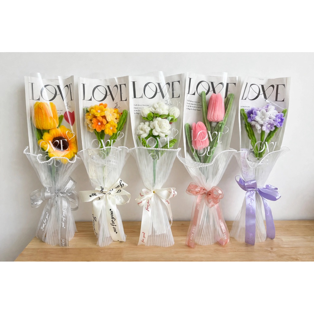 ช่อดอกไม้ลวดกำมะหยี่ พร้อมส่ง สูงประมาณ 35-40cm ขนาดกลาง