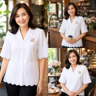 ร้านแชมป์อุดร เสื้อลูกไม้ผ้าบางคอฮาวาย มีมากกว่า 10 สี S,M,L,XL,2L,3L เสื้อเชิ๊ตหญิง ชุดไปวัด