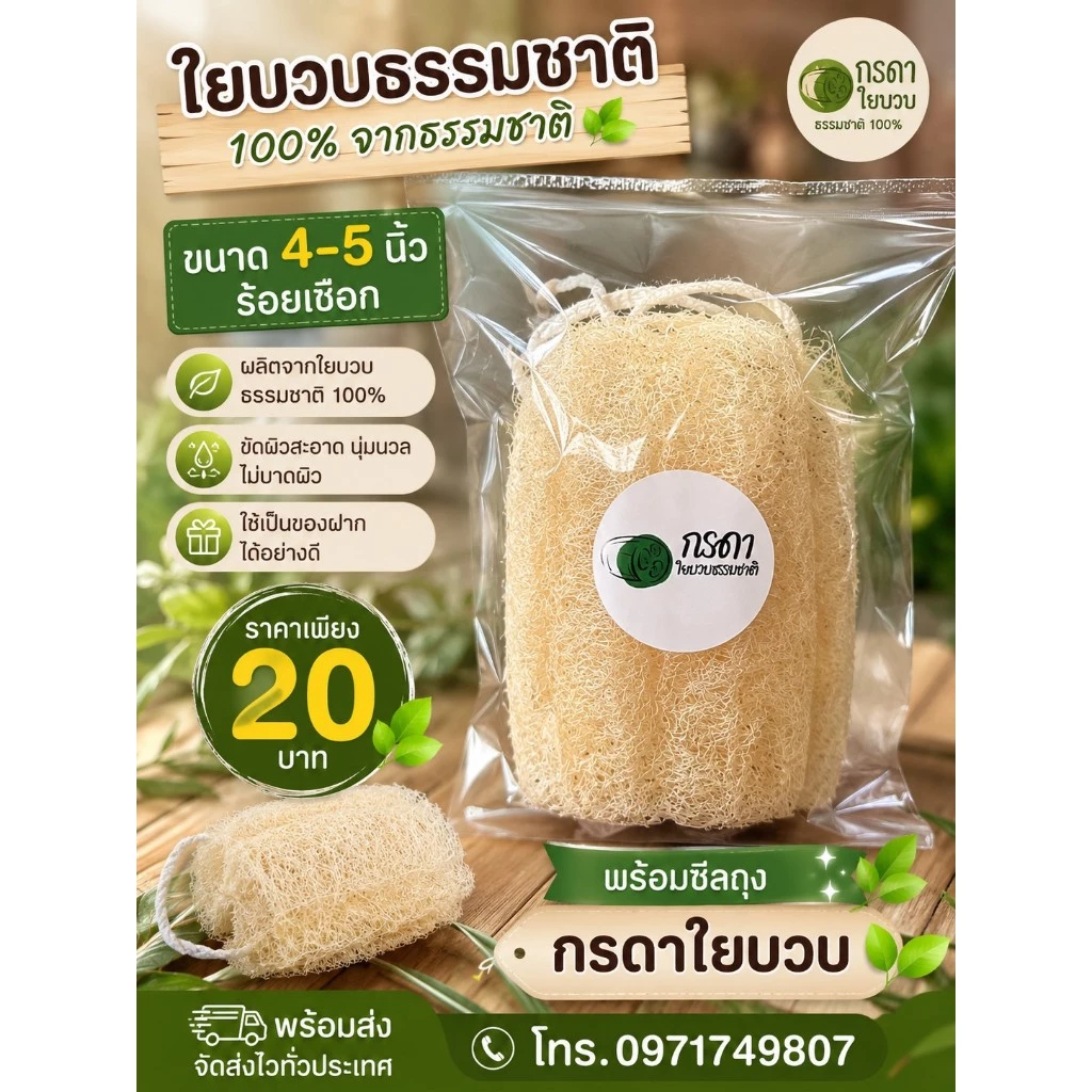 ใยบวบยาว 4-5 นิ้ว ร้อยเชือก เหมาะสำหรับใช้เป็นของฝาก