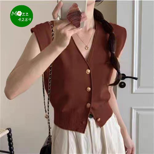 MQzz4289 *พร้อมส่ง* เสื้อกั๊กแขนกุดคอวี กระดุมหน้า สำหรับผู้หญิง Freesize