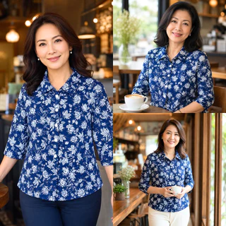 007 - 014 เสื้อผู้หญิง เสื้อผู้สูงอายุ อก 40-52 ใส่สบาย ไม่ร้อน ไม่รีบ เนื้อผ้าพิมพ์ลายดอกไม้