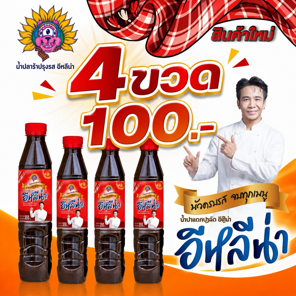 น้ำปลาร้าอีหลีน่า สูตรใหม่ โหน่งกว่าเดิม เซ็ท 4 ขวด