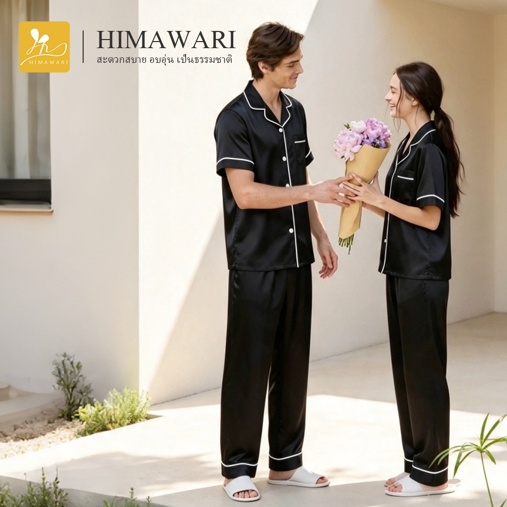 HIMAWARI丨ชุดนอนคู่ ชุดนอนผ้าซาติน รูปที่ 4
