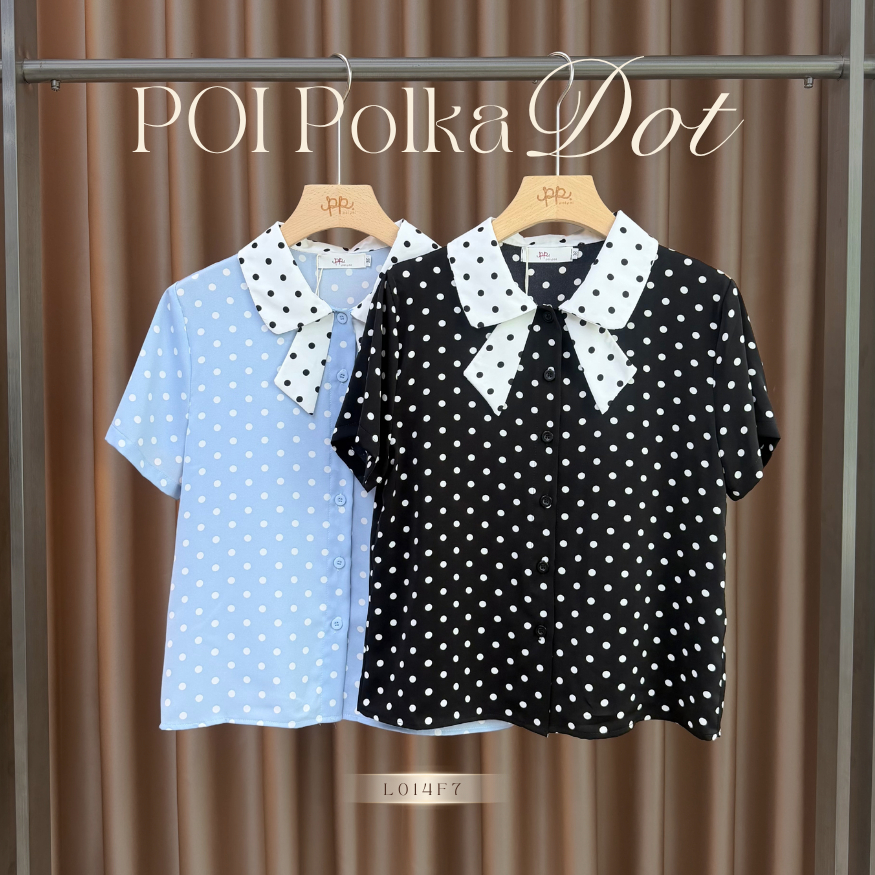 POI Polka dot เสื้อคอบัวลลายจุดแต่งโบว์ L014F7