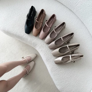 รองเท้าคัทชู แมรี่เจนปลายตัด Block Heels ส้นสูง1นิ้ว รองเท้าkaimooksissy KS25601