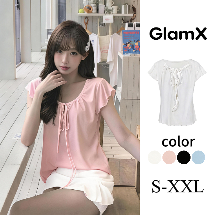 เสื้อยืดผู้หญิงแฟชั่น สีพื้น ดีไซน์แบบผูกเชือก หลวมและสบาย มีขนาด S-XXL