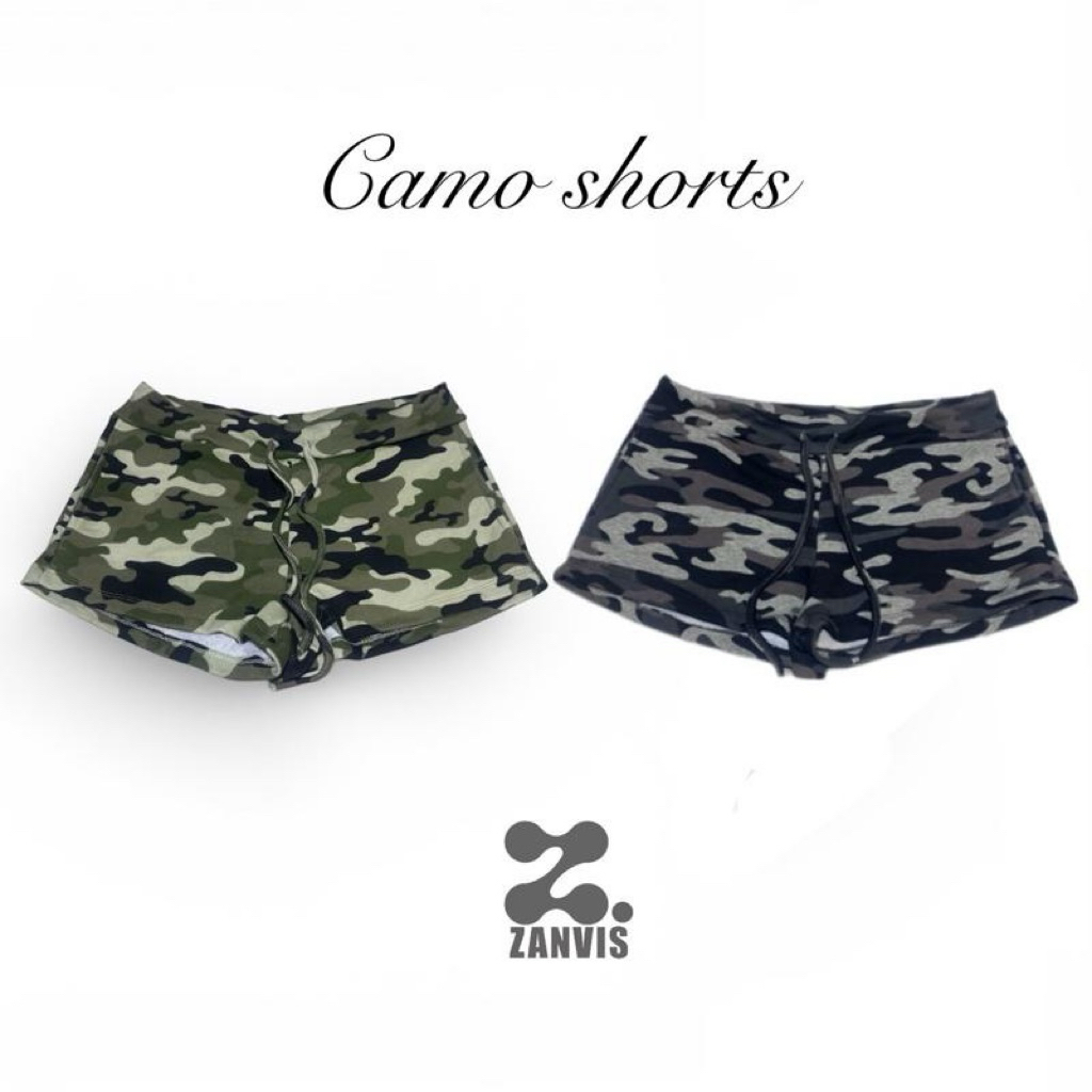 (Zanvis) Camo shorts กางเกงขาสั้นพิมพ์ลายทหาร ผ้าวอร์มเกร็ดปลา
