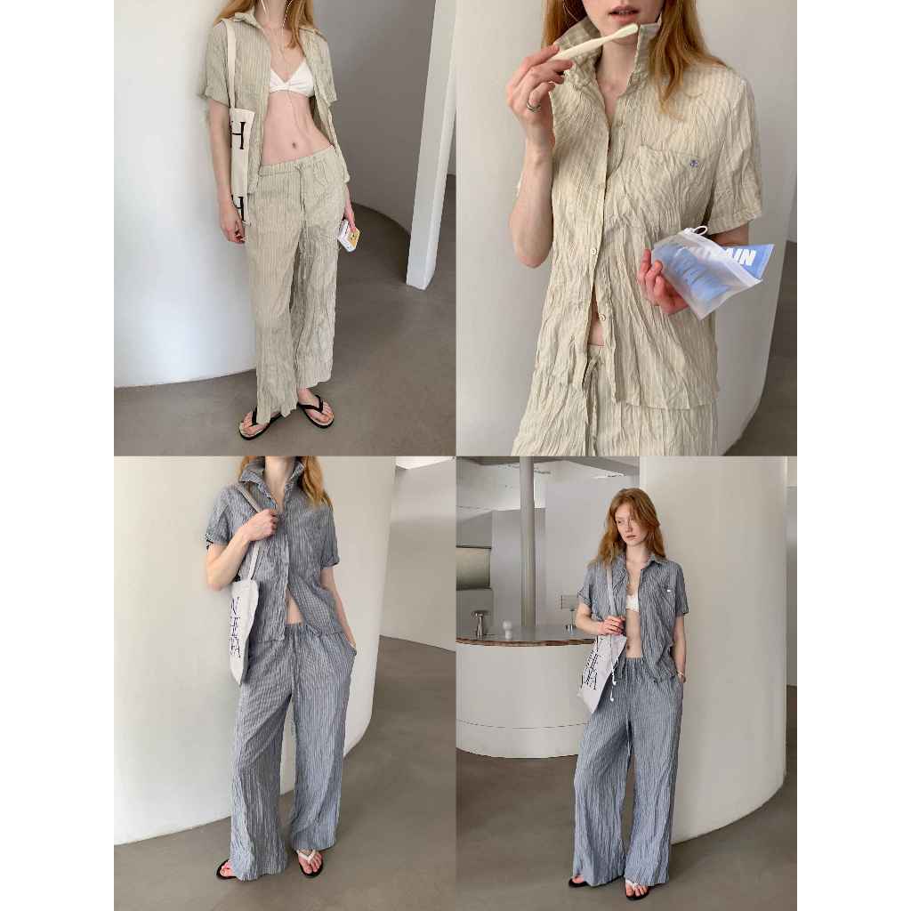 INBYIN - เซ็ตเชิ้ตลายริ้วผ้าย่น WRINKLED STRIPE SET - D8175 D8176