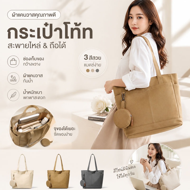 กระเป๋าสะพายข้างผู้หญิง กระเป๋าเดินทางแฟชั่นความจุสูง กระเป๋าสะพายข้าง ผิวหรู ไตล์มินิมอล Handbag สะพายข้างได้