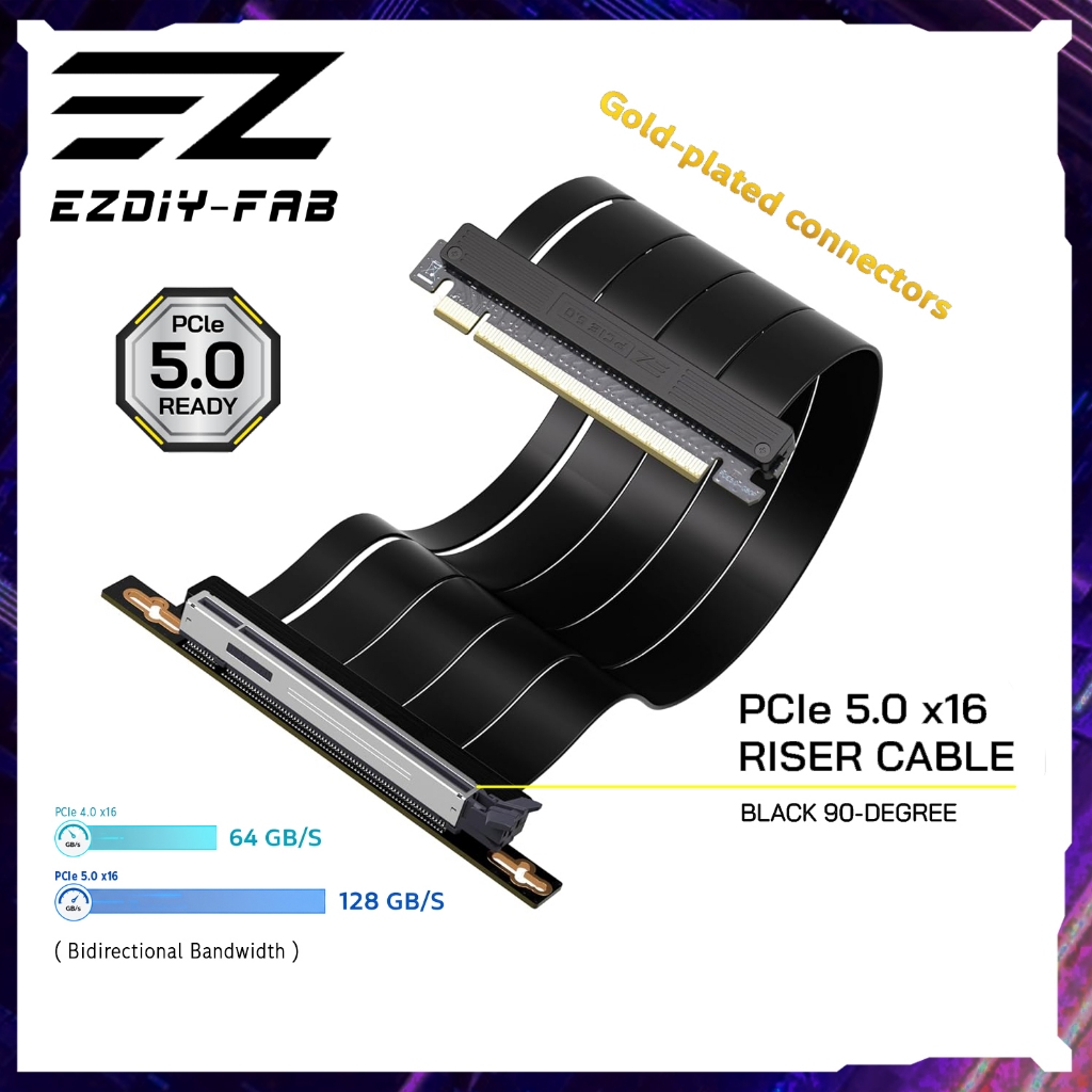 สายแท้   EZDIY-FAB PCIe 5.0 X16 Riser Cable,128GB/s [Black]  - สายต่อการ์ดจอ 90°องศา [สีดำ]