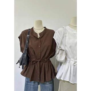 # M1913 — Blouse สไตล์มินิมอลสุดหรู ดีเทลคอปกตั้งเล็ก ๆ ทรงหลวมสบาย