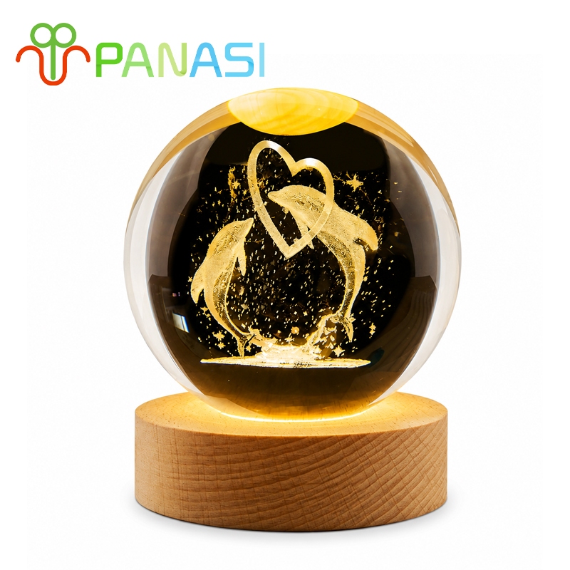 Panasi โคมไฟลูกแก้ว 3D LED USB โคมไฟตกแต่งห้องนอน LED ลูกแก้ว 6cm NO:3D6