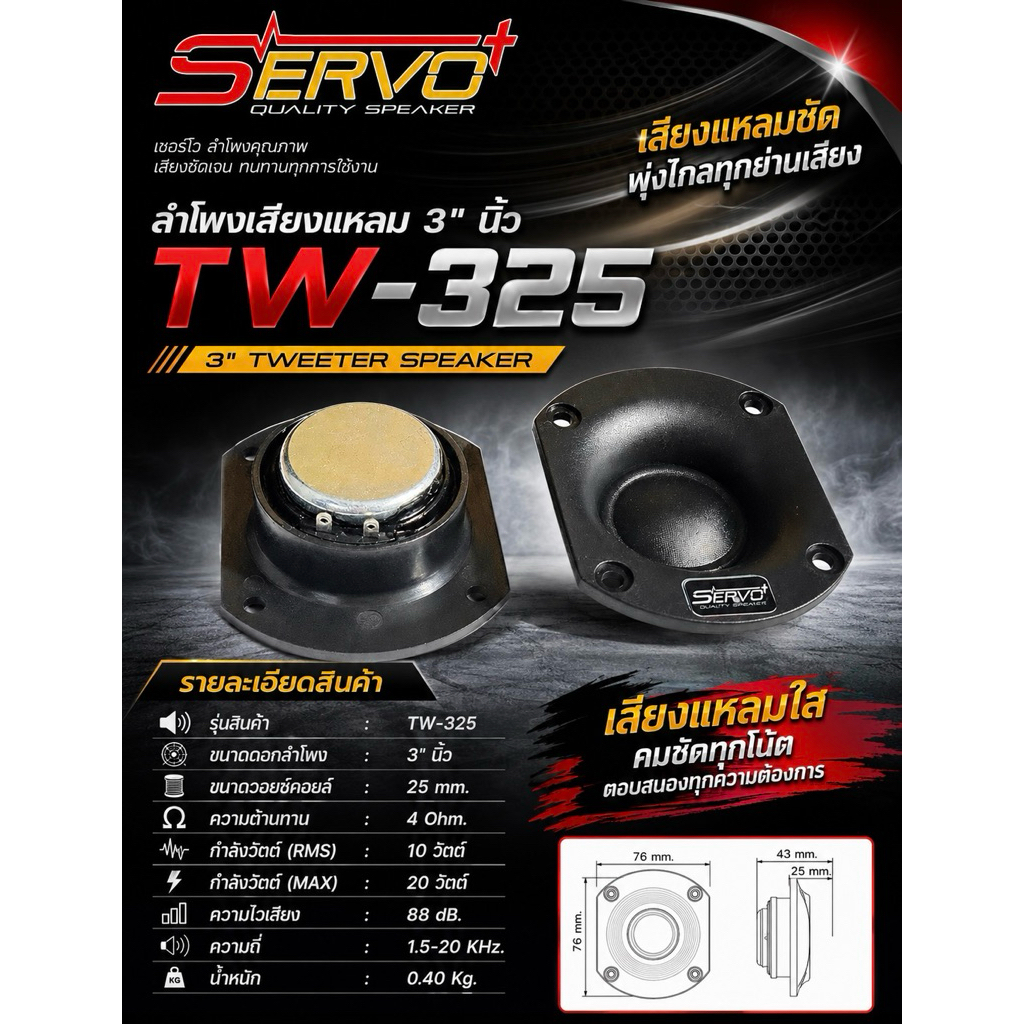 เเหลม ขนาด 3“ รุ่น TW-325 ราคาต่อ คู่