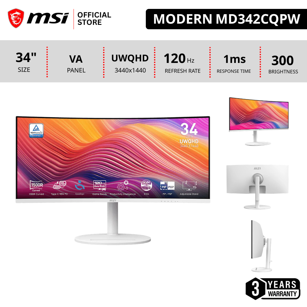 [Pre-เข้า25Sep] MSI MODERN MD342CQPW Monitor จอคอมพิวเตอร์ 34" 3440 x 1440 (UWQHD)