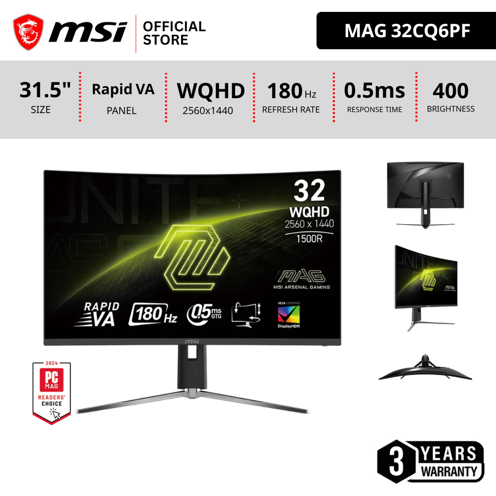 MSI MAG 32CQ6PF Monitor จอคอมพิวเตอร์ 31.5" (80.01 cm)2560x1440 (WQHD)