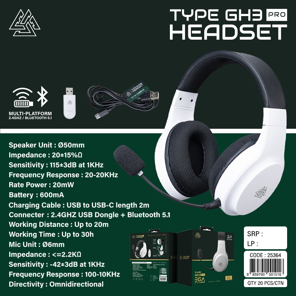 HEADSET (หูฟัง) EGA TYPE GH3PRO -WHITE