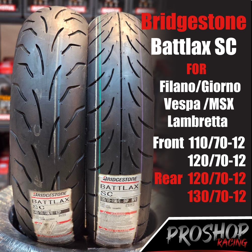 ยาง Bridgestone ฺBattlax sc สำหรับ Giorno Vespa Filano MSX Lambretta  ยางมอเตอร์ไซค์ ยึดเกาะดี เข้าโค้งดี