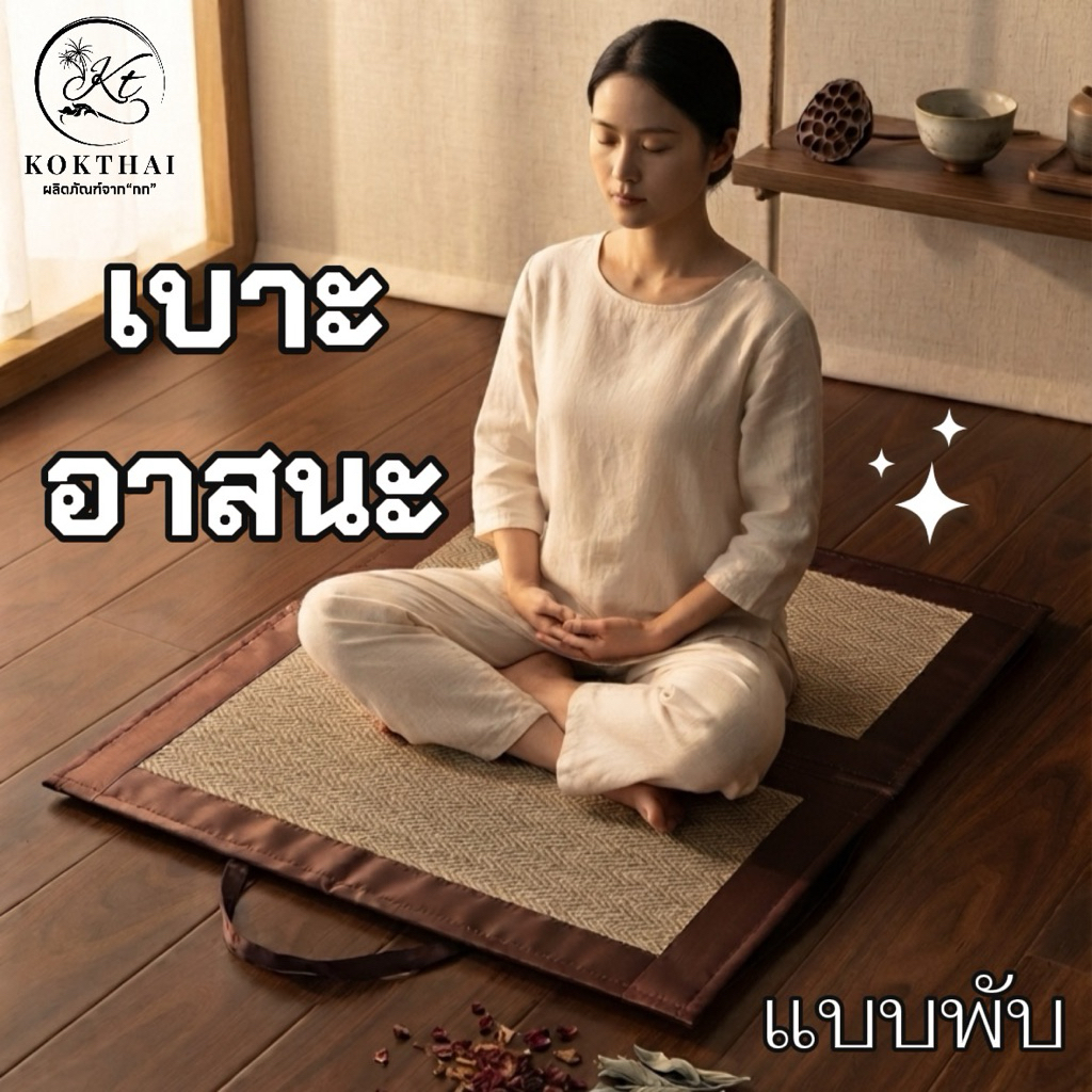 เสื่อกก เบาะอาสนะ  (รุ่นพับได้) เบาะบางพับ พกพาสะดวก