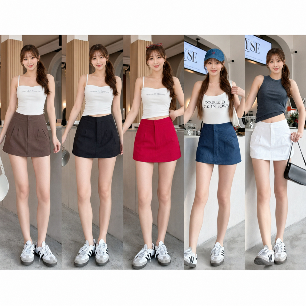 กางเกงขาสั้นผู้หญิงเอวสูง ทรงสูท ขากว้าง จีบหน้า ทรงเอ สีพื้น สไตล์เกาหลี ใส่เที่ยว ใส่ทำงาน