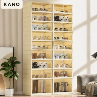 KANO ตู้รองเท้าพับได้ ประตูใสกันฝุ่น ชั้นวางรองเท้า กล่องเก็บรองเท้า PP ไม่ต้องประกอบ จุเยอะ ประหยัดพื้นที่ แข็งแรง