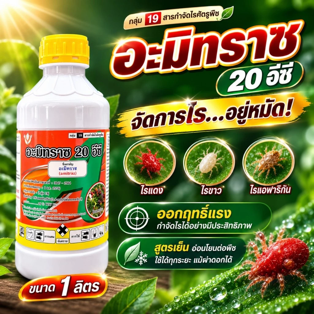 อะมิทราซ (Amitraz)( 1 ลิตร ) อะมีทราช อามีทราซ สารป้องกันกำจัดไร ไรแดง ไรขาว ไรสนิม ไรกำมะหยี่