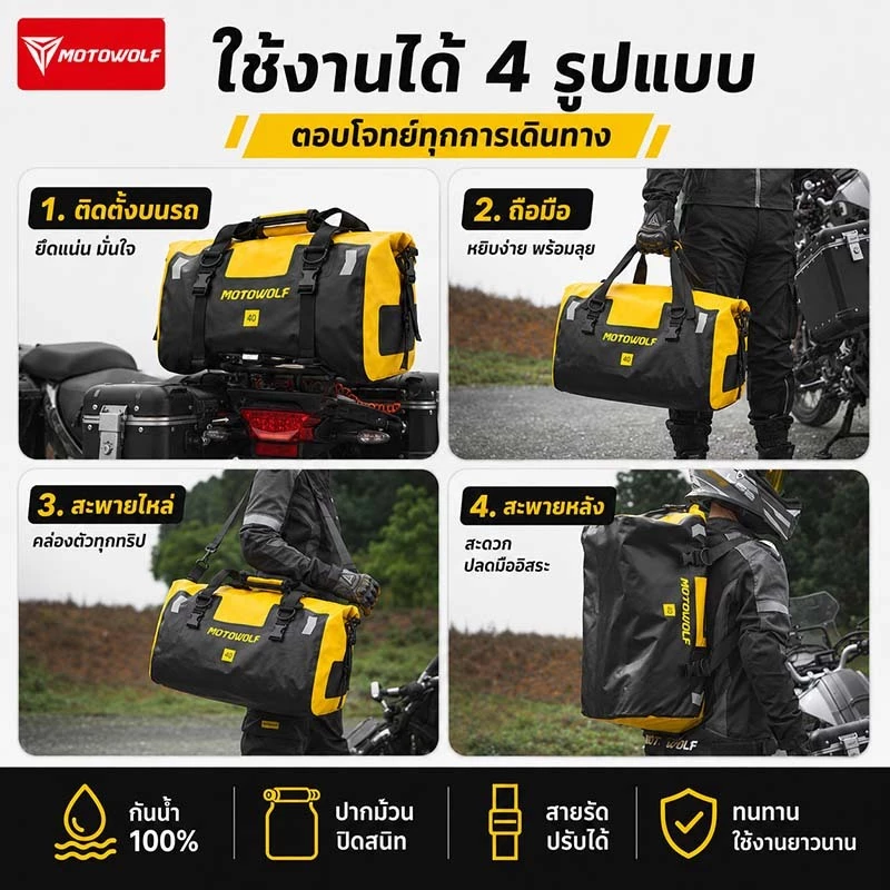 motowolf mdl 0717 กระเป๋ากันน้ำ มัดท้ายสำหรับรถมอเตอร์ไซด์  กระเป๋าเดินทาง กระเป๋าทัวร์ริ่ง ความจุใหญ่พิเศษ thumbnail 3