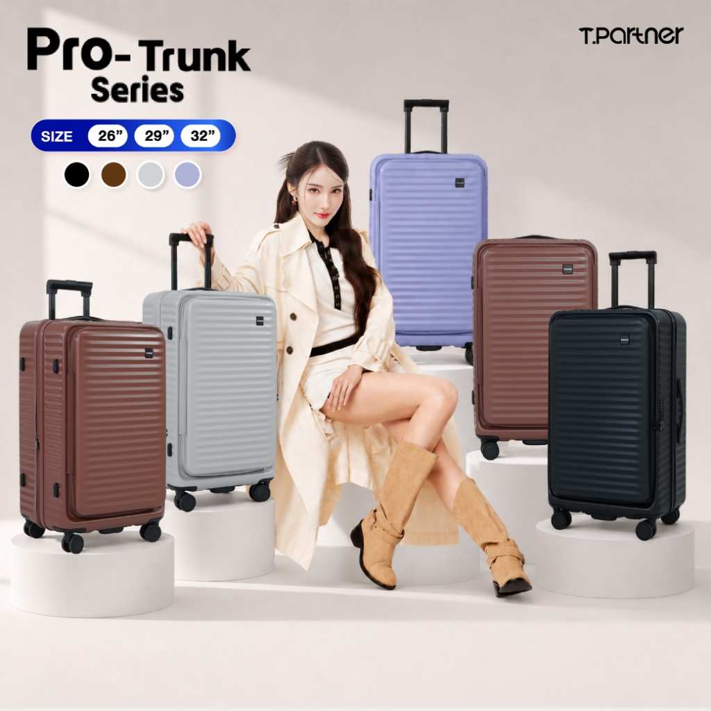 Tpartner—กระเป๋าเดินทางเปิดหน้าทรงถัง รุ่น Pro Trunk Series ขนาด26/29/32 นิ้ว ขยายข้างได้ จุเยอะ เเพ็คง่ายประหยัดพื้นที่