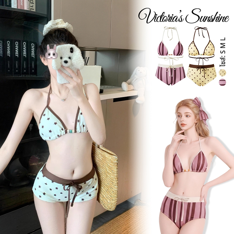 ชุดว่ายน้ำบิกินี่ ทูพีช sexy bikini ลายดาว เว้าหลัง สไตล์ฤดูร้อนใหม่#1220