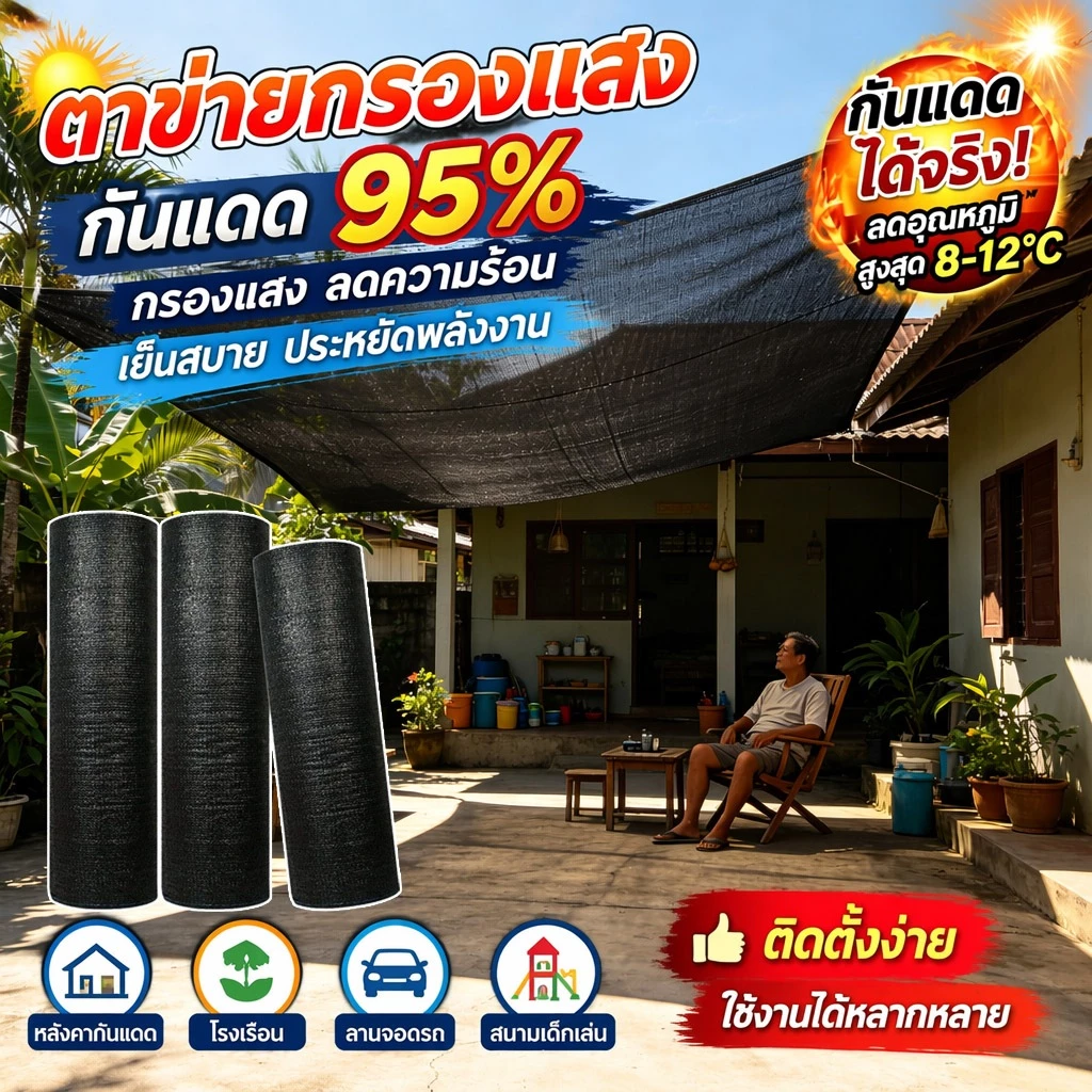 🌞อัตราการบังแสง 95%🌞สแลน ตาข่ายกรองแสง ตาข่ายกันแดด เข้ารหัสหนาขึ้น ทนทาน โรงผัก/ลานบ้าน/สระน้ำ ตาข่ายกันแดด สแลนกันแดด