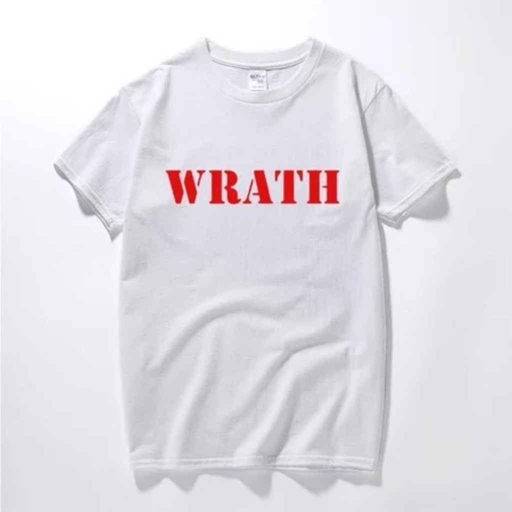 เสื้อยืดคอกลมแขนสั้น โอเวอร์ไซซ์ พิมพ์ข้อความ WRATH ตัวอักษรสไตล์กอธิก สตรีทแฟชั่น ผู้ชายผู้หญิงใส่ได้