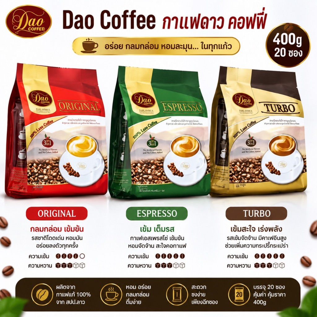 ถูกที่สุด❤️ Dao Coffee กาแฟดาว คอฟฟี่ กาแฟลาว dao coffee 400g มี 20 ซอง