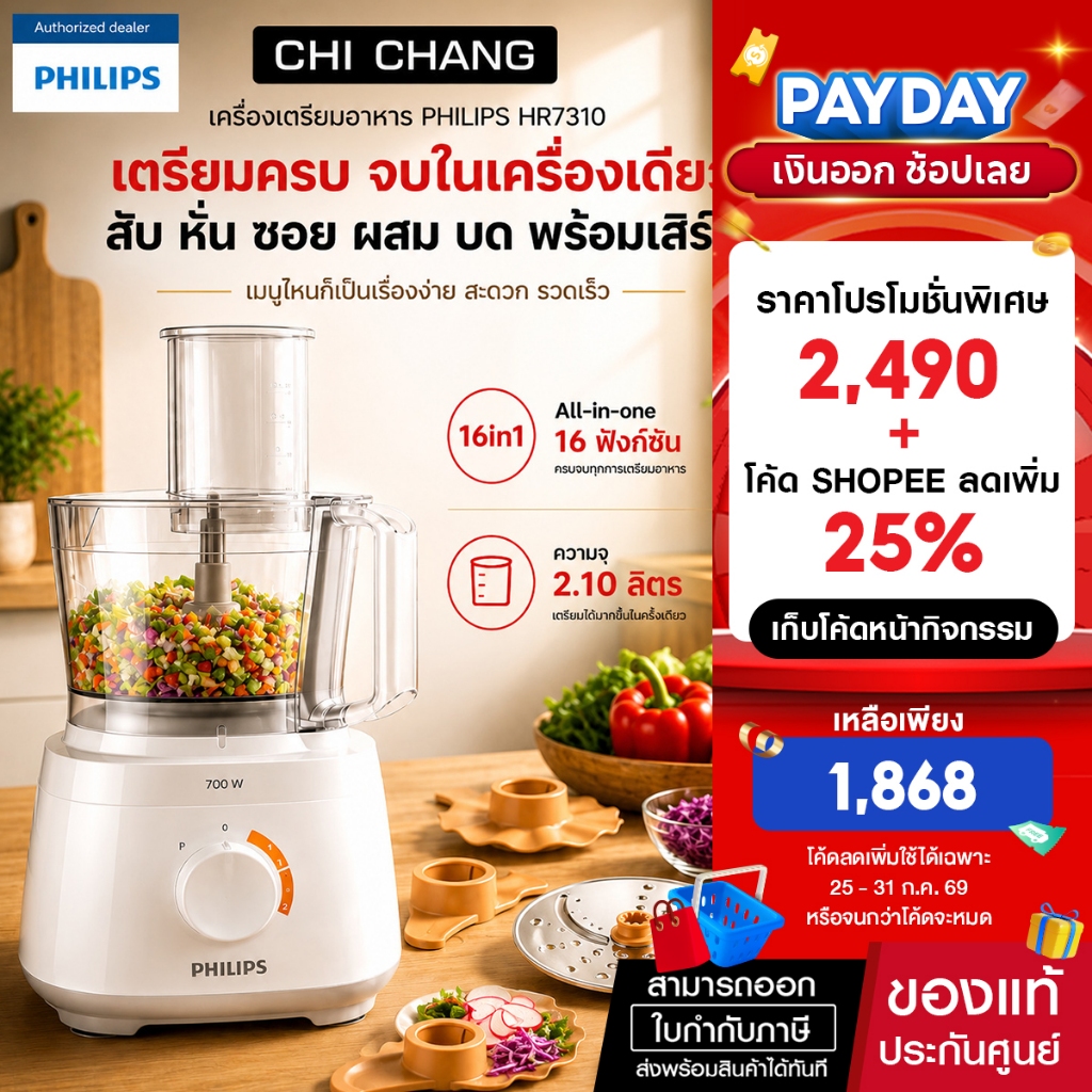 Philips HR7310 Daily Collection เครื่องเตรียมอาหาร บดสับ ผสมอาหาร