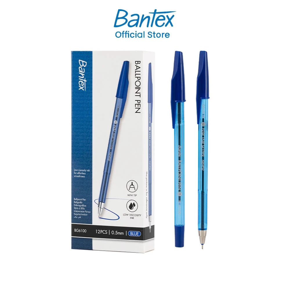 Bantex ปากกาหมึกน้ำเงิน ปากกาลูกลื่น ขนาด 0.5 มม.บรรจุ12/ด้าม เขียนลื่น เส้นชัด Pen