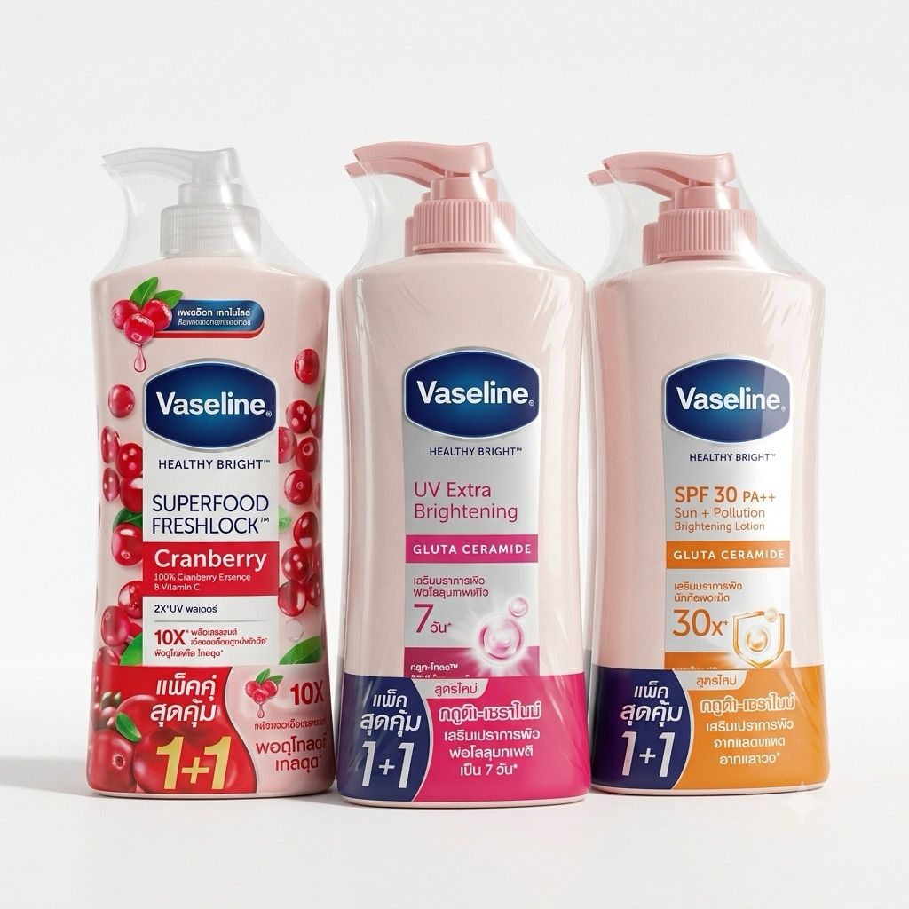Vaseline Lotion วาสลีน โลชั่นบำรุงผิวกาย [300ml x 2pcs] (Super Food/UV Extra Brightening/Deep Restore/Sun+Pollution)