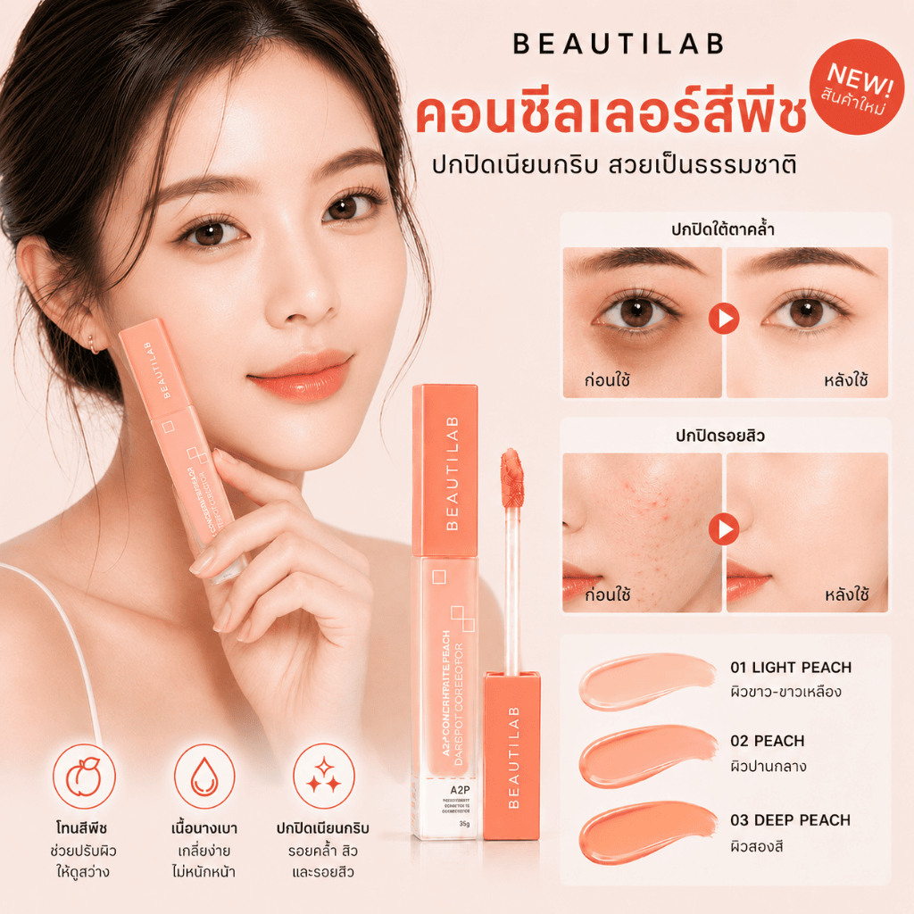 A2P Peach Corrector คอนซีลเลอร์พีชคอเรคเตอร์ ปกปิดใต้ตาดำ รอยสิว ไม่หลุดรองพื้น