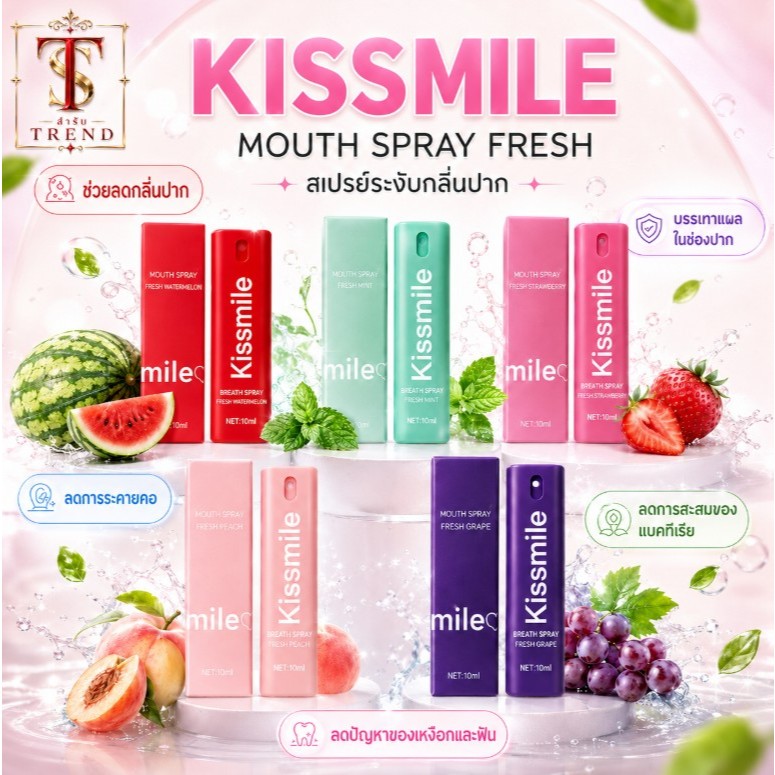 [โปร1แถม1!]  Kissmile สเปรย์ลดกลิ่นปาก ทำให้ลมหายใจสดชื่น ช่วยลดการสะสมของแบคทีเรีย พกพาสะดวก สำหรับ