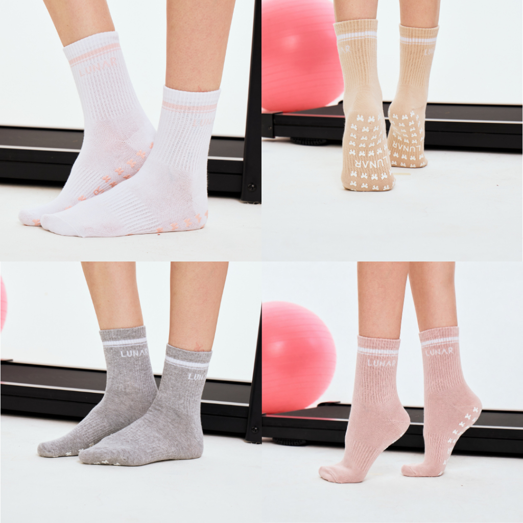 Lunar Gymwear - Crew Grip Sock -คู่โปรดทุกคลาส  นุ่ม กระชับ พร้อมซิลิโคนกันลื่นลายสุดคิวท์