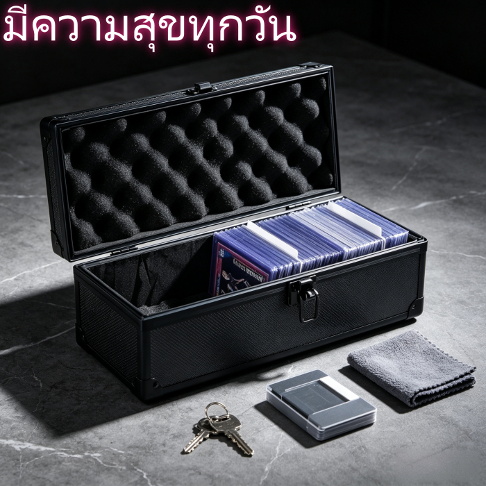 กล่องแสดงการ์ด: กรอบอลูมิเนียมแบบล็อคได้, ความจุขนาดใหญ่, แบบพกพา, เหมาะสําหรับคอลเลกชันและแสดงการ์ดซื้อขายและการ์ดเกม