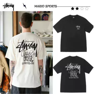 STUSSY CLASSIC GEAR TEE PIGMENT DYED เสื้อยืดแขนสั้นตัวอักษรผู้ชายครึ่งแขนสำหรับผู้ชายและผู้หญิง