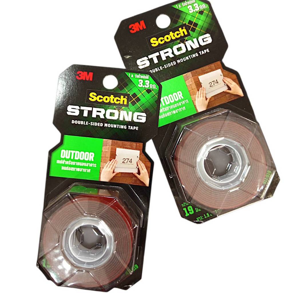 Scotch 3M STRONG 411-S19 สก็อตซ์ เทป 2 หน้า สำหรับภายนอกอาคาร ( แกนเล็ก ) ขนาด 19 มม. x 1.5 ม.