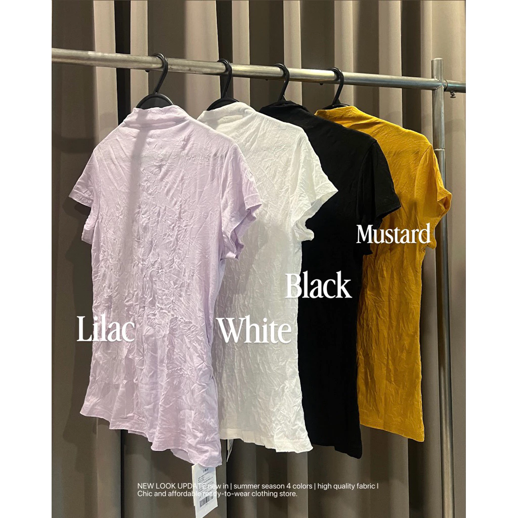 25SUMMER T60 - Crinkled mock neck top เสื้อคอปีนย่น