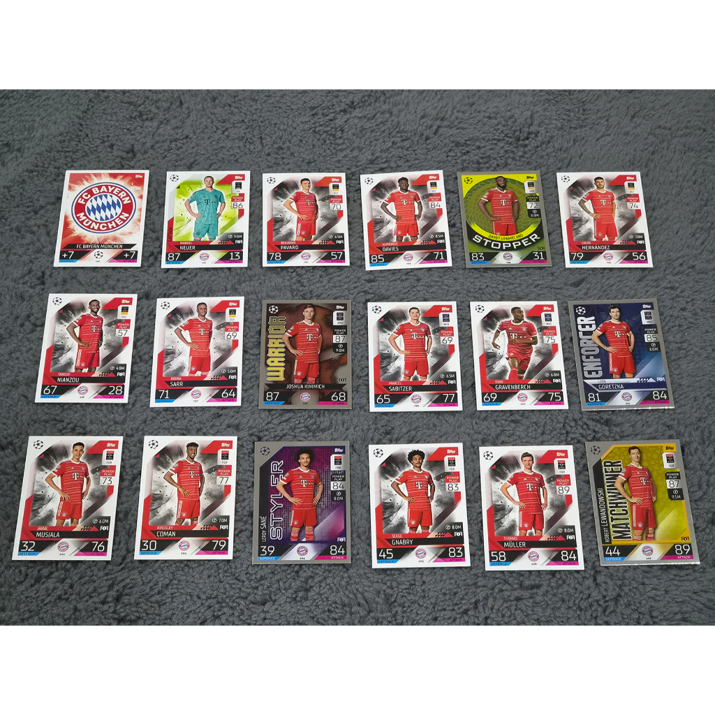 การ์ดฟุตบอล TOPPS MATCH ATTAX 2022/23 - FC Bayern München ครบทีม 18 ใบ