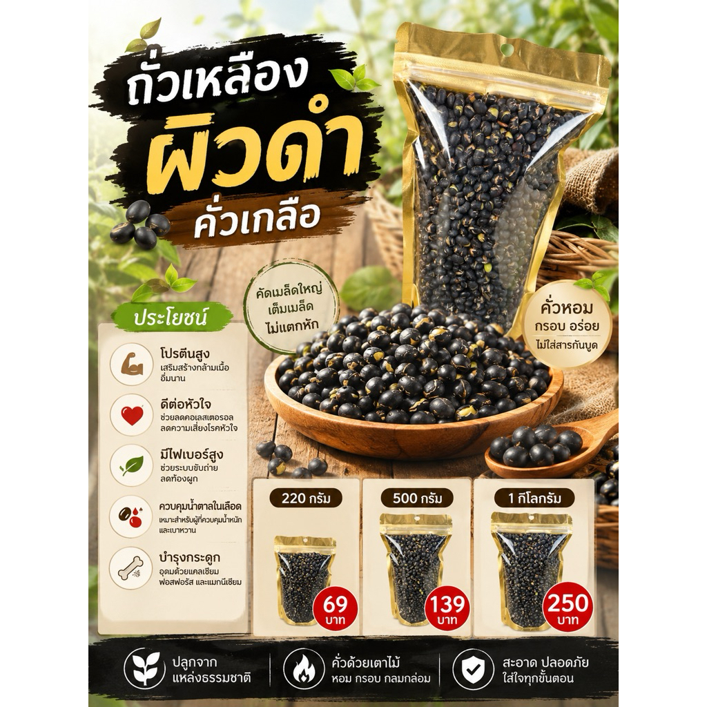 ถั่วเหลืองผิวดำ(คั่วเกลือ) กรอบ หอม อร่อย ไร้น้ำมัน เจทานได้