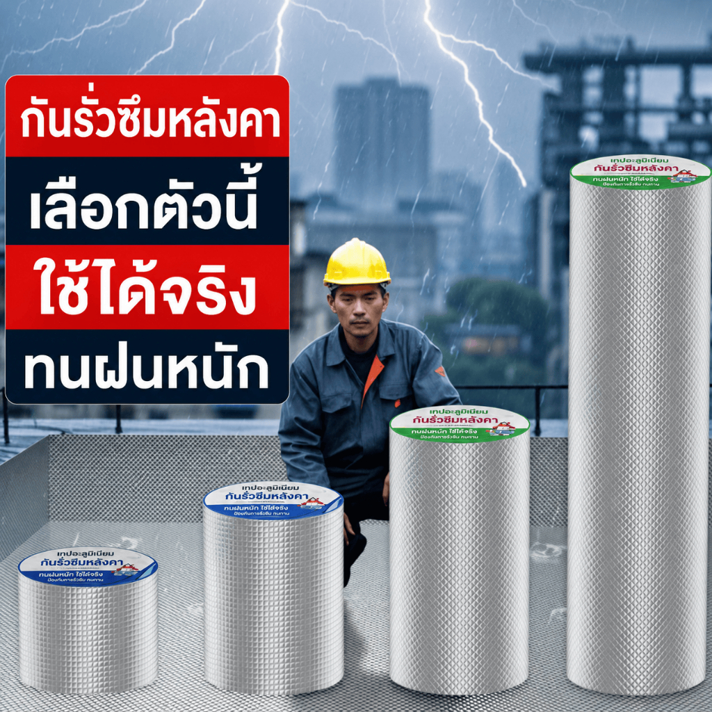 เทปอลูมิเนียมกันรั่ว เทปบิวทิลกันน้ำ อลูมิเนียมฟอยล์กาวในตัว อุดรอยรั่ว ซ่อมหลังคาเมทัลชีท ผนัง รางน้ำ และท่อ