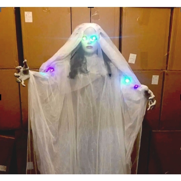 พร็อพผีฮาโลวีน หุ่นผีแขวนมีไฟ LED ของตกแต่งวันฮาโลวีน แต่งร้านค้า คาเฟ่ Halloween Hanging Animated Ghost91