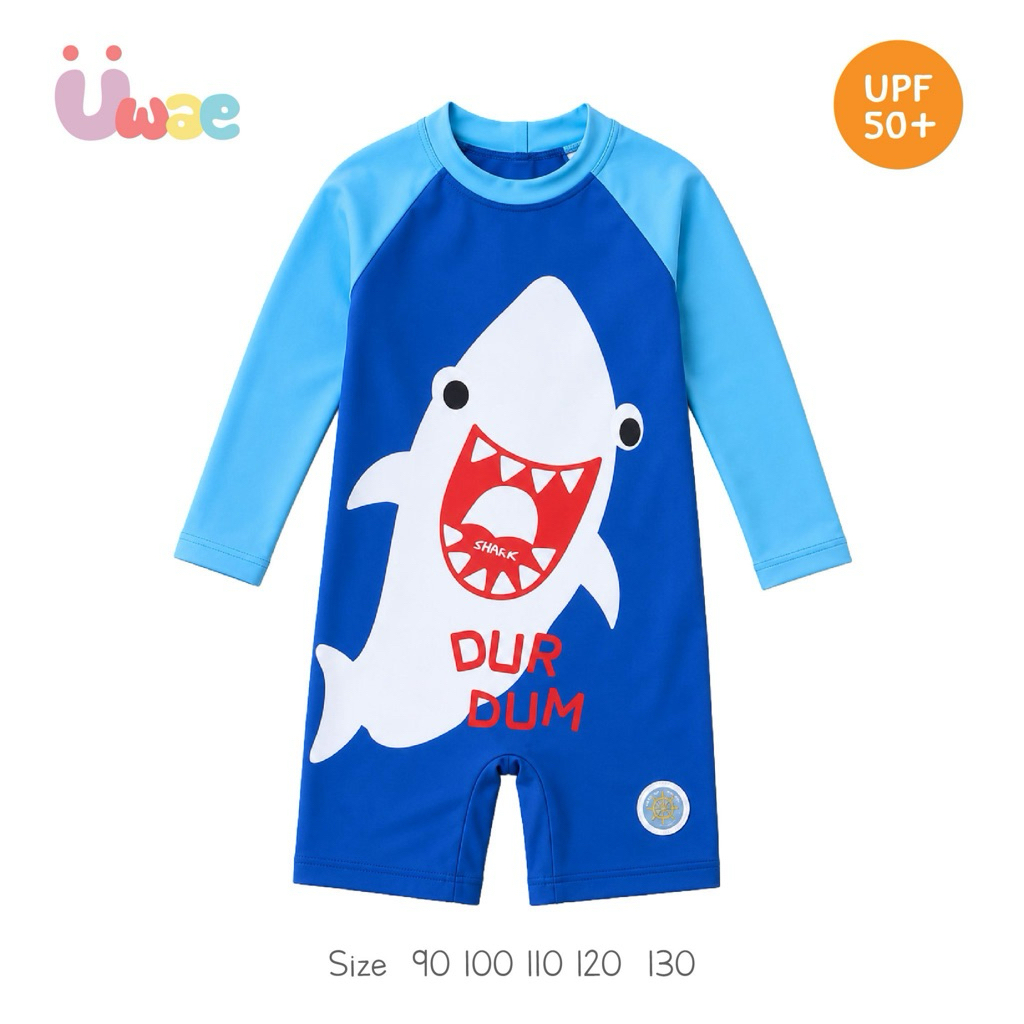 Uwae ชุดว่ายน้ำเด็ก ชุดว่ายน้ำเด็กชายกันยูวี ฉลามน้อย Shark Dur Dum สีน้ำเงิน รุ่น UV033