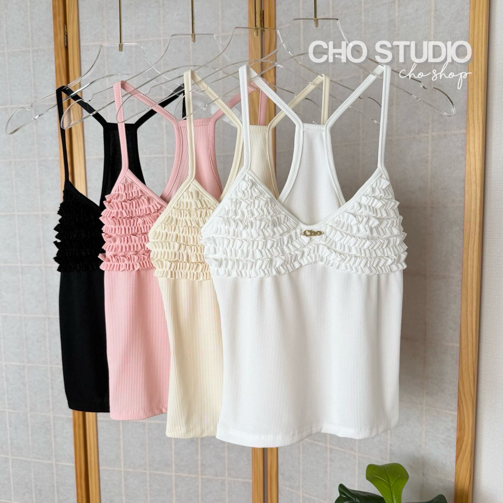 CHO STUDIO (A02)เสื้อสายเดี่ยว สายฝอ งานสวย เรียบหรู คาเฟ่ ทะเล ดีไซน์หรูหรา ดูดี สำหรับทุกโอกาส